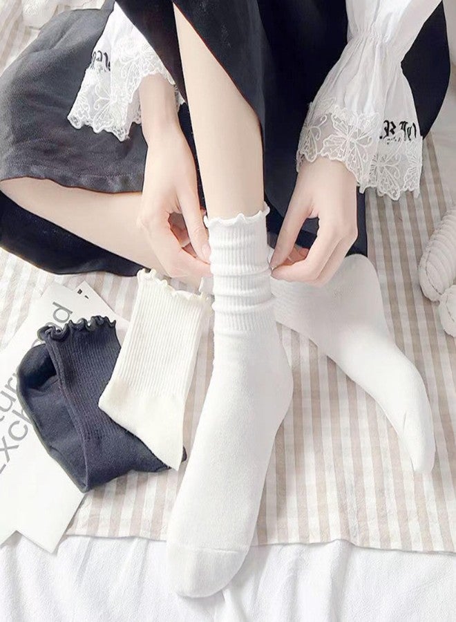 lycss Cute Women's White Ruffle Socks: Frilly Ankle-Length, Breathable Cotton, Warm & Soft Casual Crew Socks for Women - 6 Pack - Image 2